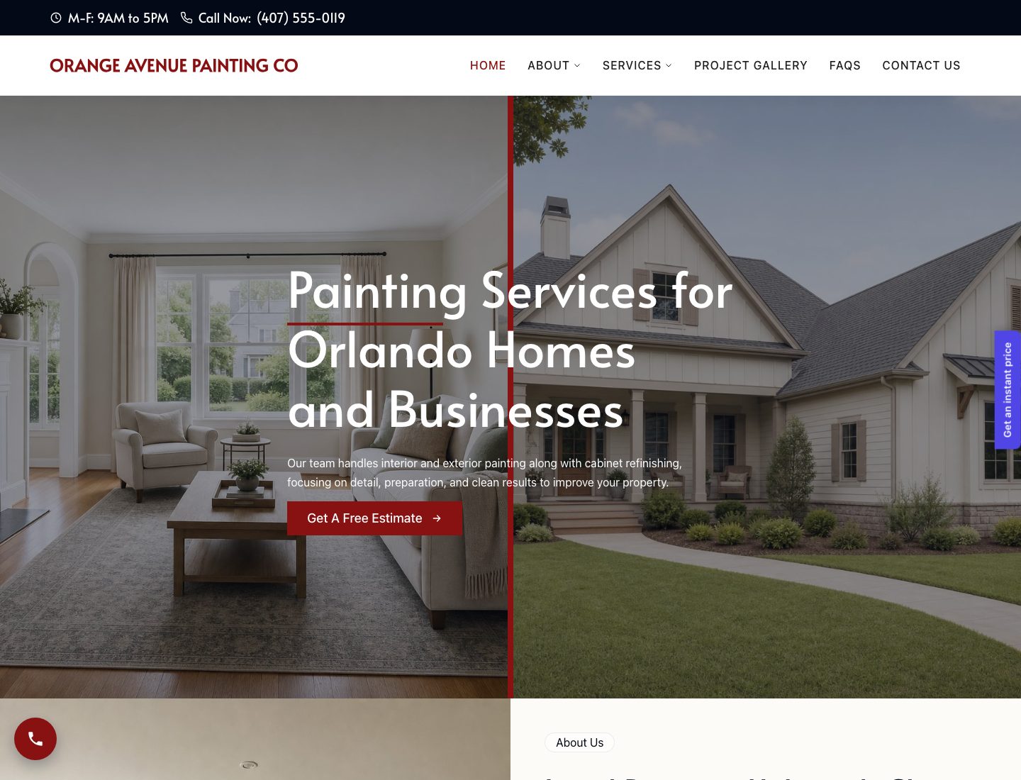 The home page of a painting company&rsquo;s finished website, built by ShowFirst